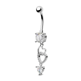 14G CZ Triple Hearts Dangle Belly Button Ring