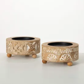 2.5" Boho Embossed Pillar Holders - Set of 2, Multicolor