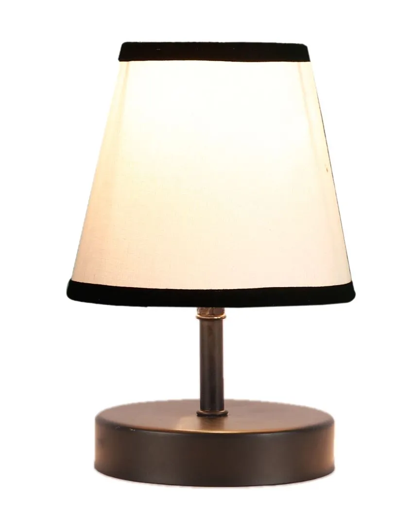 Aesthetic White & Black Cotton Round Wood Black Table Lamp | 6 x 8 inches