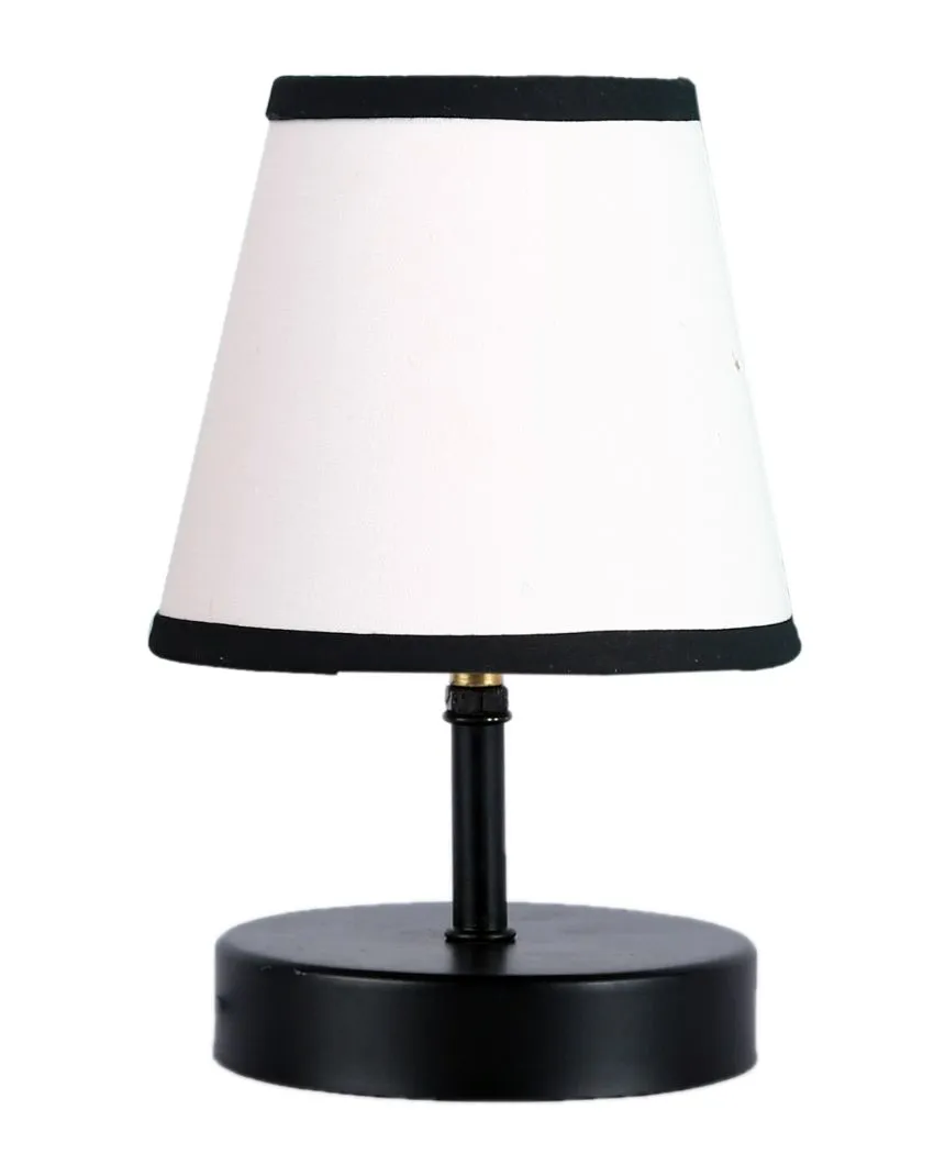 Aesthetic White & Black Cotton Round Wood Black Table Lamp | 6 x 8 inches