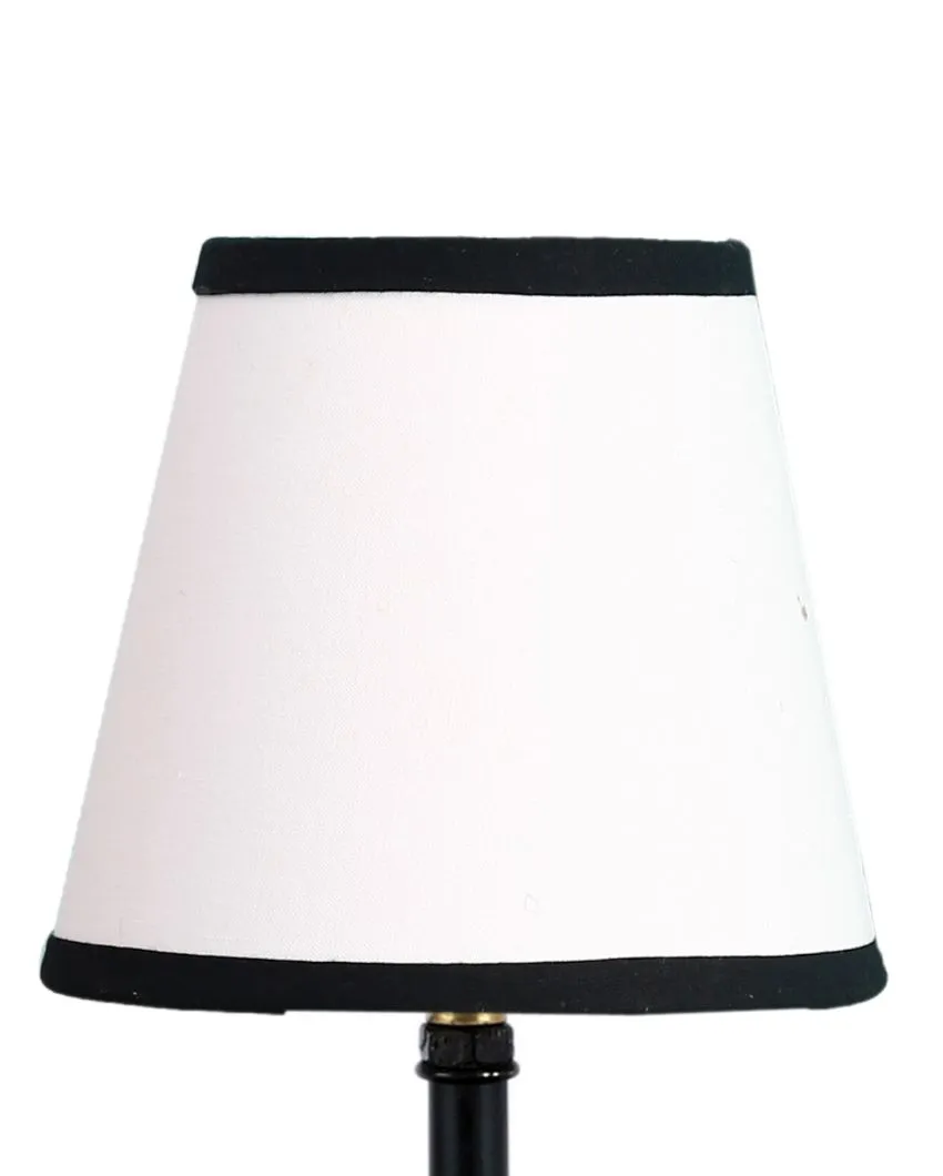 Aesthetic White & Black Cotton Round Wood Black Table Lamp | 6 x 8 inches