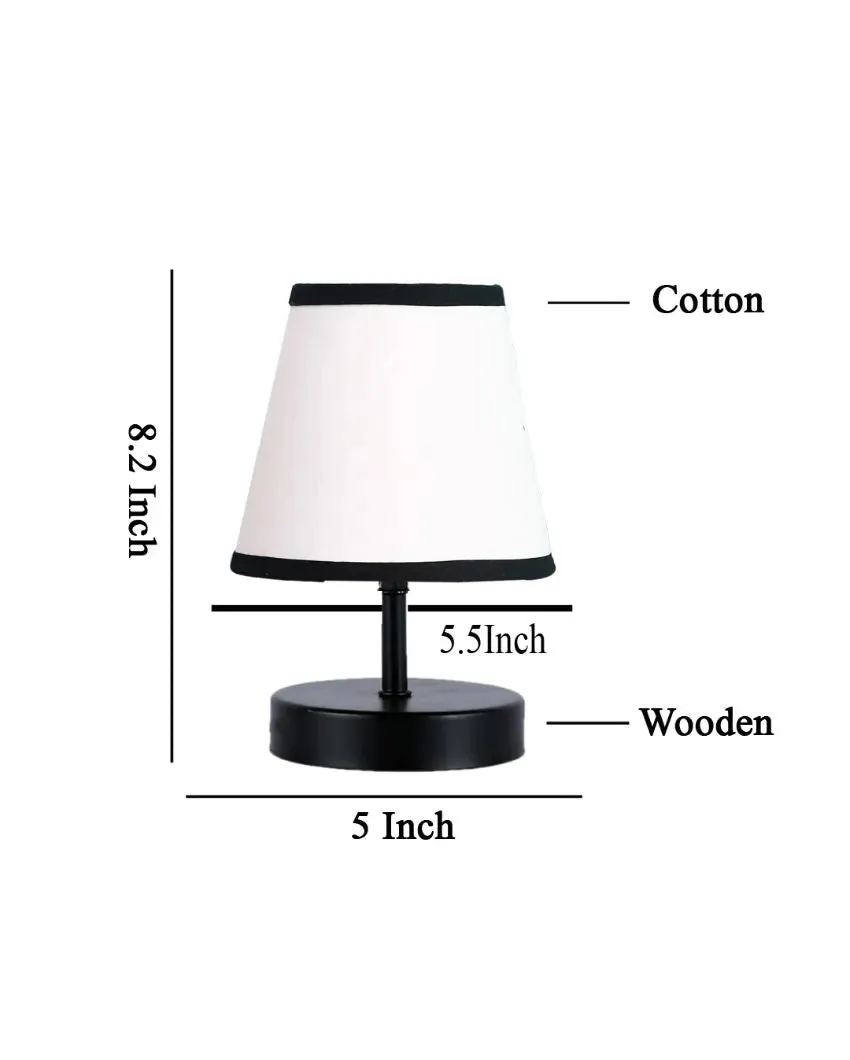 Aesthetic White & Black Cotton Round Wood Black Table Lamp | 6 x 8 inches