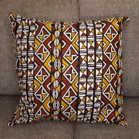 African pillow cover | Mustard / White Bogolan / Mud cloth - Decorative pillow 45x45cm - 100% Cotton