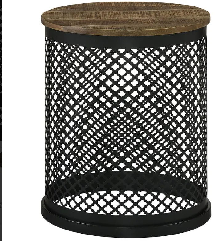 Aurora Round Accent Table with Drum Base Natural and Black