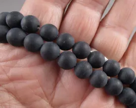 Black Agate Bead Strand Frosted Round Various Sizes