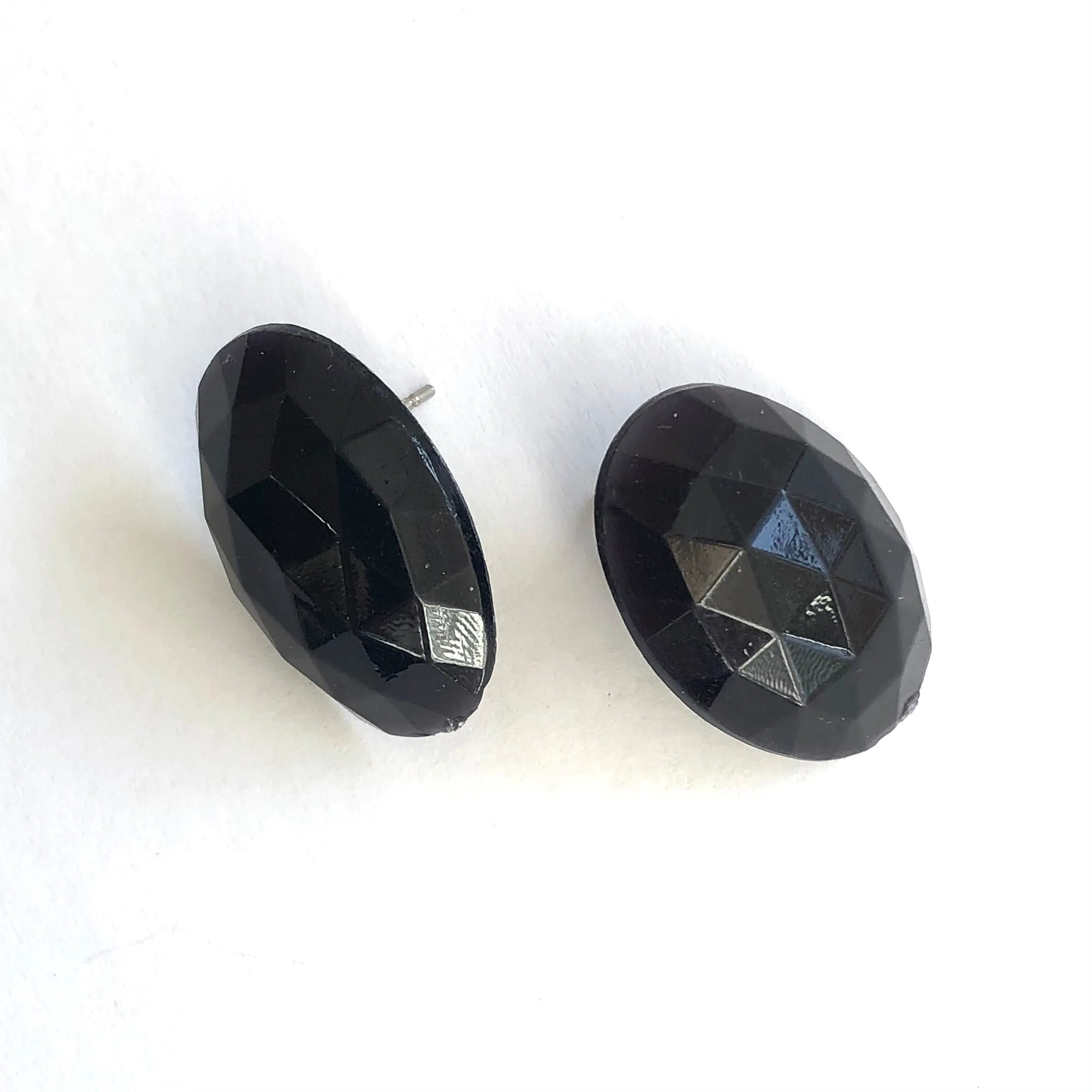 Black Extra Faceted Oval Lucite Stud Earrings - Large