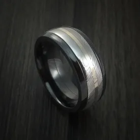 Black Zirconium and Damascus Steel Band 14K White Gold Center Custom Made Men's Ring