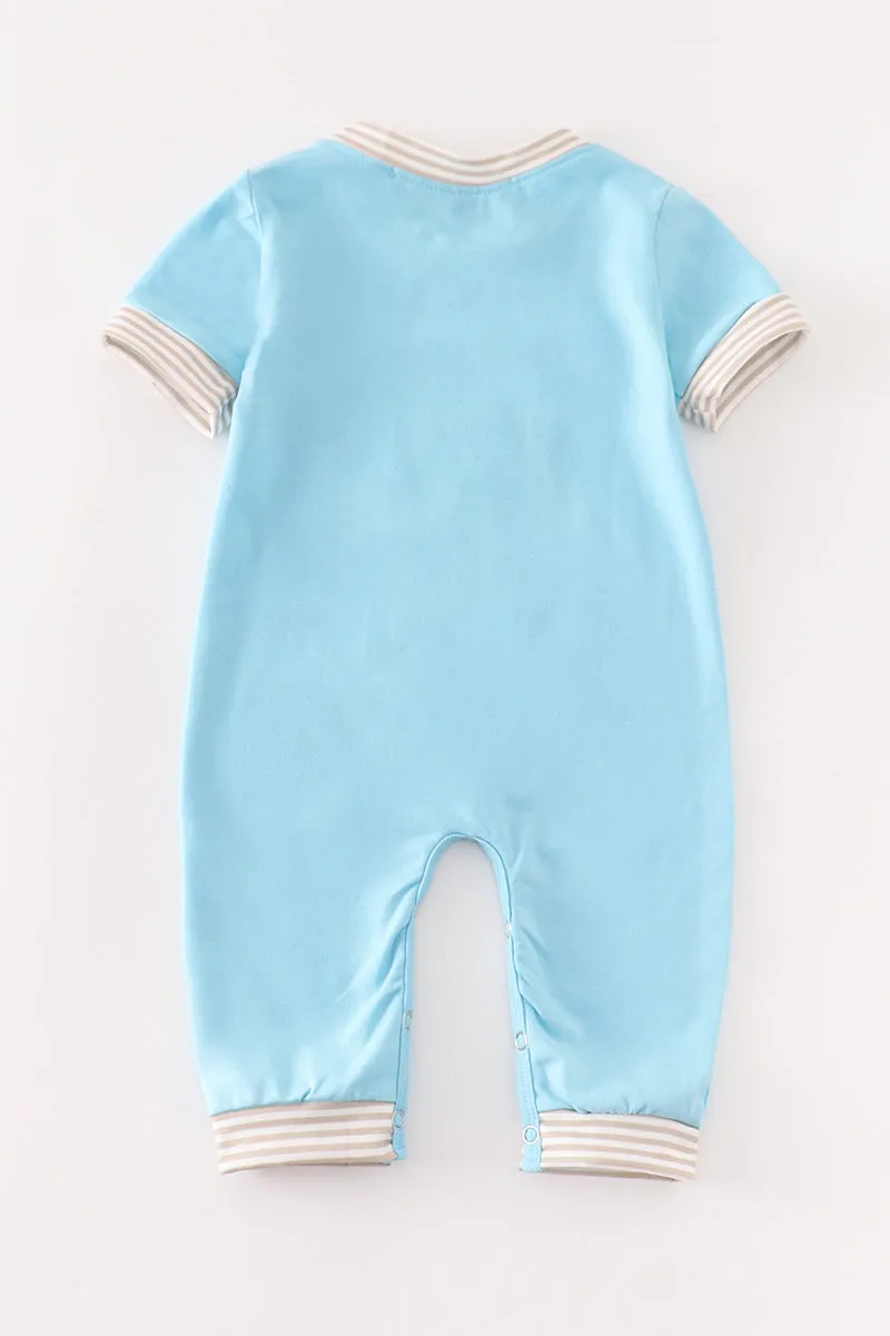 Blue puppy applique boy romper