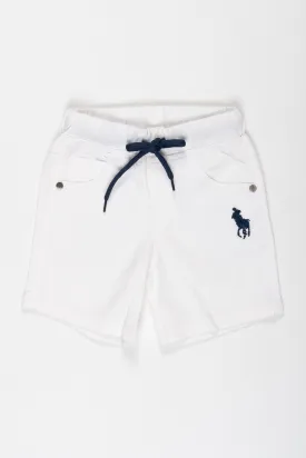 Boys White Cotton Shorts with Emblem Detail