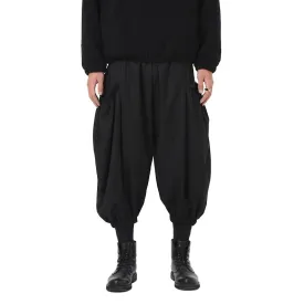 Casual Dark Mid Rise Large Pockets Loose Harem Pants