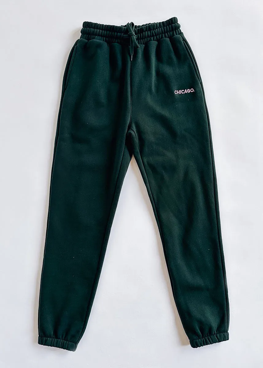 Chicago. Embroidered Jogger - Pine & Pink