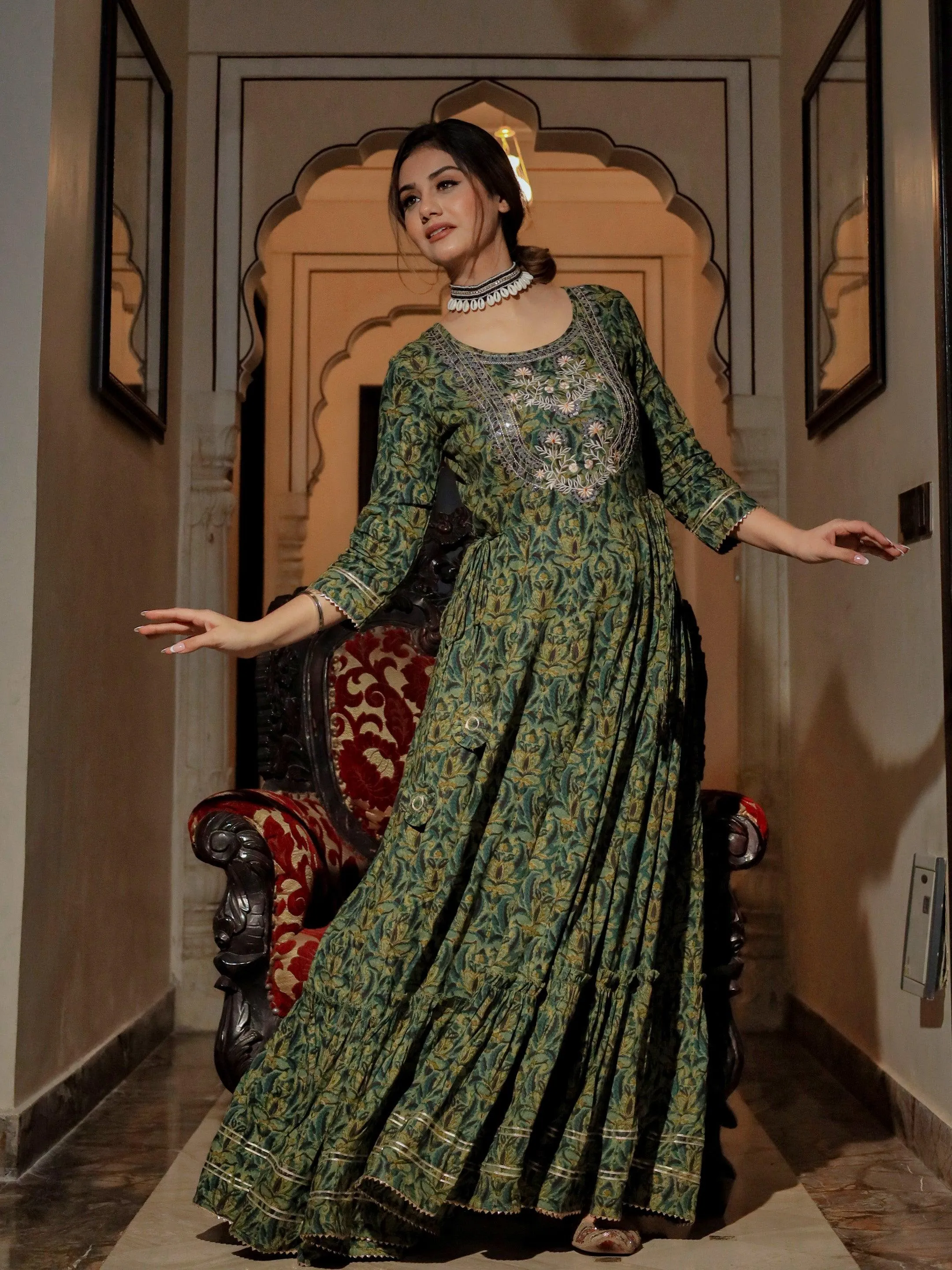 Divena Dark Green Anarakali Kurta