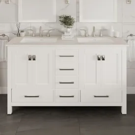 Eviva Aberdeen 60" Bathroom Vanity Double Sinks Undermount Carrara Quartz Countertop New