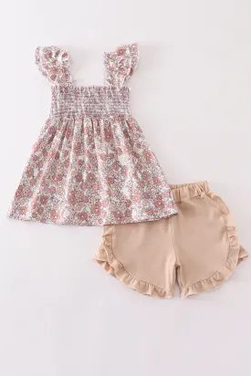 Floral smocked ruffle set