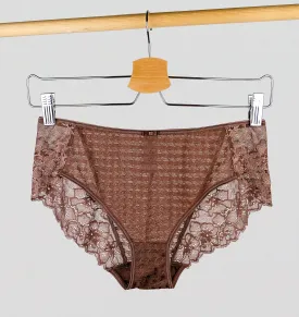 Houndstooth & floral lace french knicker [Chestnut]