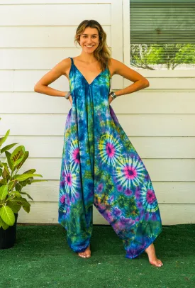 J90- Hand Dyed Wide Leg Boho Hippie Jumpsuits Rompers Pants with Pockets