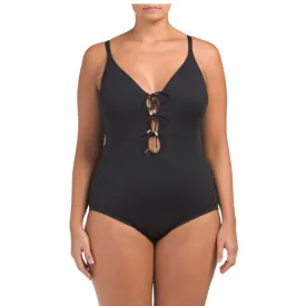 La Blanca Women's Plus Tummy Control Lace-up Front One-piece Swimsuit