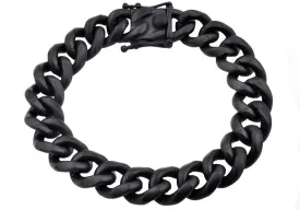 Mens 14mm Matte Black Plated Stainless Steel Miami Cuban Link Chain Bracelet With Box Clasp