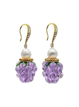 Purple Glass Raspberry with Freshwater Pearls Earrings LE015