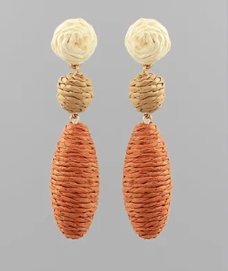 Raffia Ball & Oval Ombre Earrings in brown