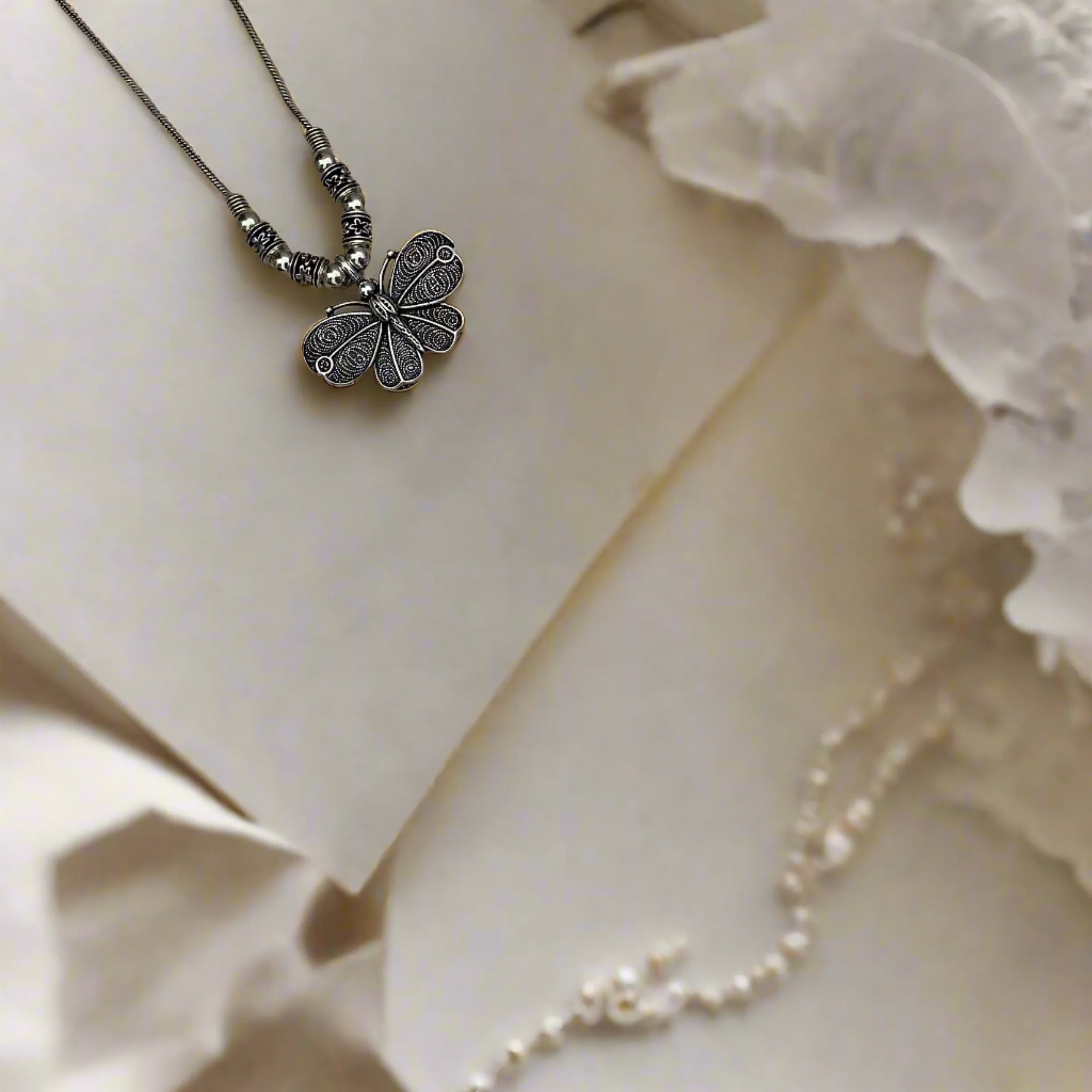 Salvanity German Silver Butterfly Necklace