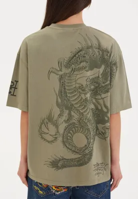 Womens Mono Fireball Dragon Tshirt Top - Green